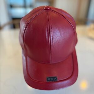 VINTAGE Cud created by C.O.W. Red Leather Cap with USA Detail / OSFA / USA
